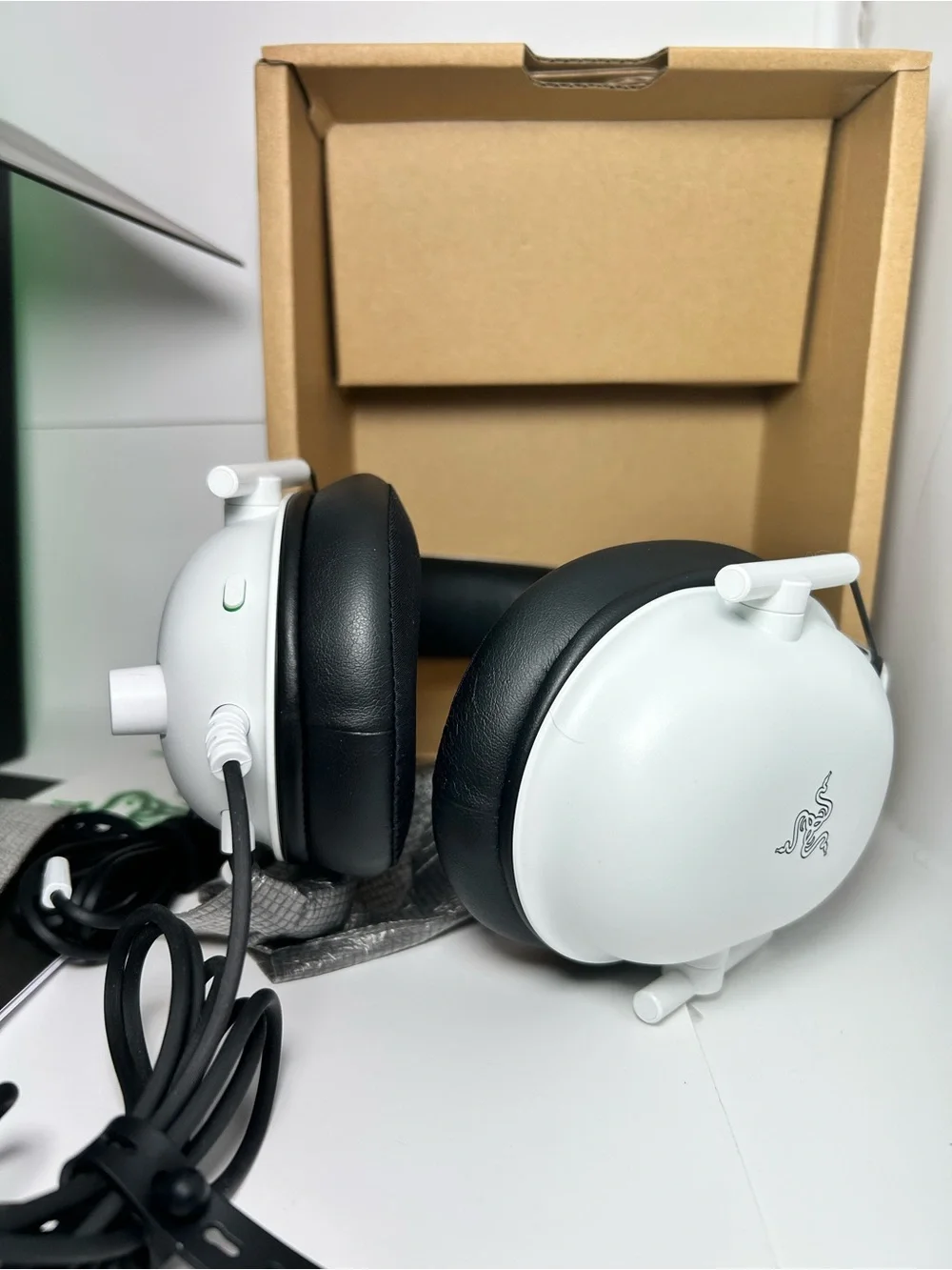Razer BlackShark V2 X White Gaming Headset with Green Accents
